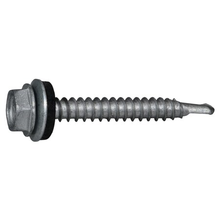 Self-Drilling Screw, #10 X 1-1/2 In, Silver Ruspert Steel Hex Head Hex Drive, 100 PK